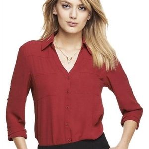 Express Red Portofino Button Down Blouse